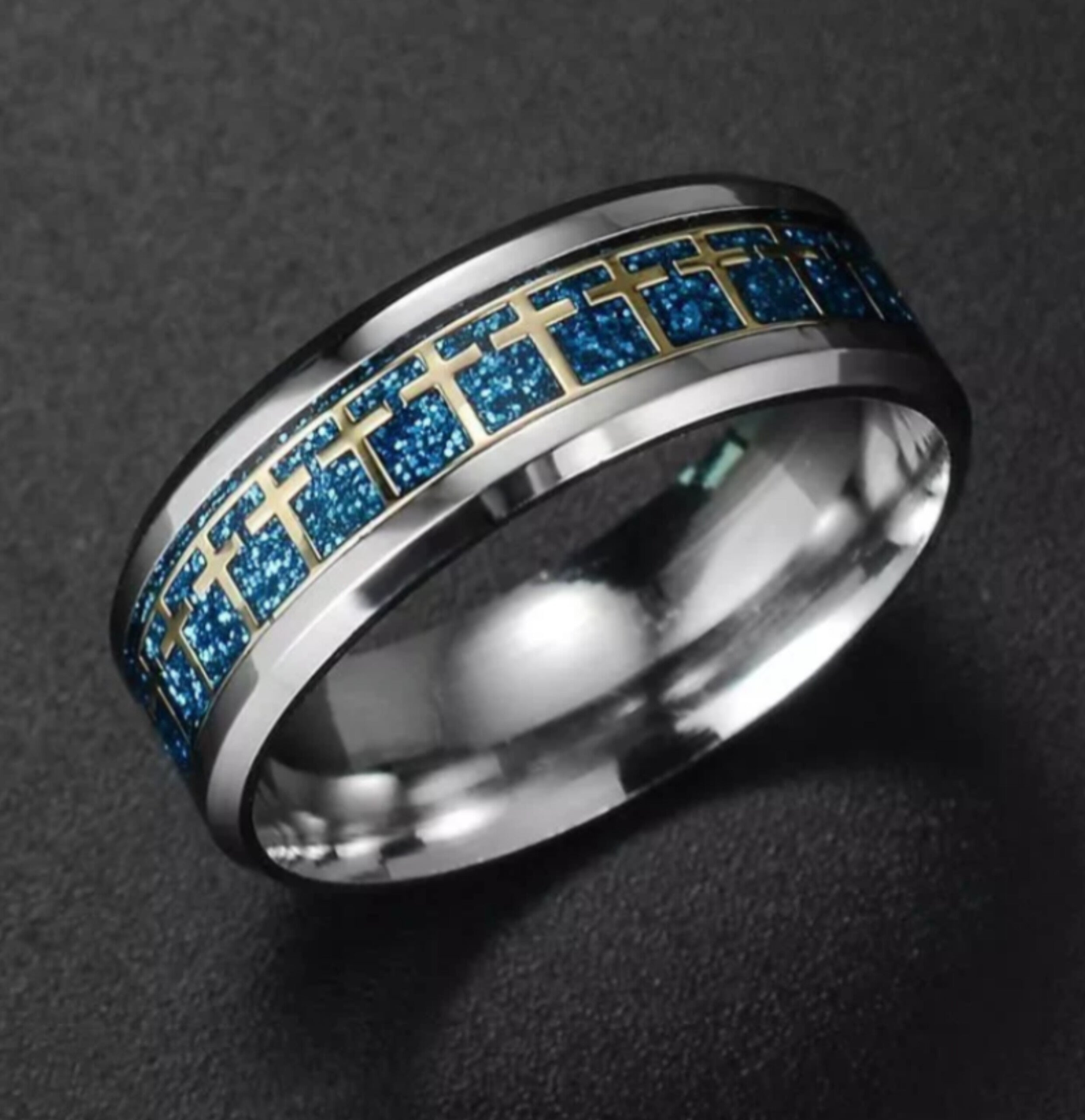 Bague en acier inoxydable chrétienne